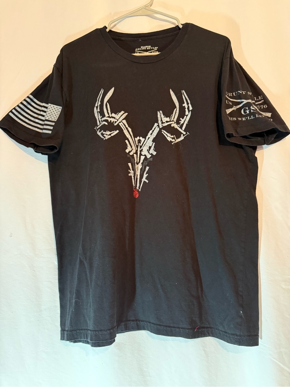 Grunt Style Hunting T Shirt Mens XL Deer Buck Guns Rifles USA Flag Black